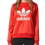 Adidas Satin Trefoil Crew Pullover Women Sz XS Red Sporty Outdoor Athletic Retro Photo 4