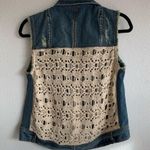 Free People jean jacket sz M distressed crochet Photo 1