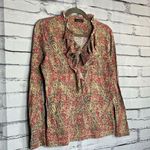 Vintage LRL Ralph Lauren paisley blouse Y2K ruffle western boho top red tan S Photo 1