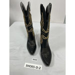 Womans Pullon Midcalf Cowgirl Boots 9 Black Gold Heel Stitching NWOT Photo 4