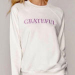 Spiritual Gangster Embroidered Grateful Crewneck White Purple Small Photo 0