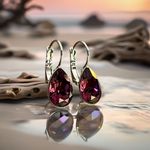 Handcrafted earrings with a purple amethyst teardrop Swarovski crystal Silver Photo 2