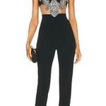 DAVID KOMA Crystal Flower Embroidered Patches Jumpsuit in Black Silver 2 New Photo 0