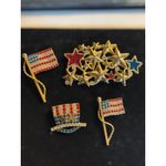 4 piece Patriotic Brooch Pin Set Collection With Stars & Stripes Design Red/Blue Red Photo 2
