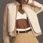 Anthropologie Women's Cream and Tan Quilted Jacket Size L Photo 0
