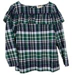Sail To Sable  Blue Green Tartan Plaid Top Sz M Western Equestrian Rancher Photo 0