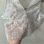Aerie Lace Waffle Longline Bralette in Light Gray Size S New with Tags Photo 7