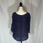 Maeve  Anthropologie 100% Silk Navy Blue White Polka Dot Ruffle Sleeves Womens 8 Photo 3