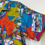 Diane Gilman Vintage  Silk Button Up Shirt Postcard Tropical Beach Novelty Size M Photo 2
