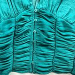 Free People Meet Me There Button Down Green Balsam Ruched Emerald Satin XS Photo 11