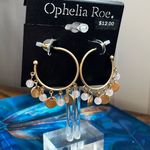 Bohemian Gold and White Hoop Earrings with Charms Photo 0