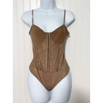 Free People  Cocoa Corset Bodysuit Size M Sleeveless Hook and Eye Thong Teddy‎ Photo 13