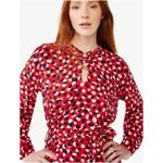 Free Assembly Long Sleeve Tiered Belted Mini Dress with Pockets Size Small Red Photo 1