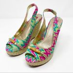 Elaine Turner  Harper Batik Print Wedge Sandals Pink and Green Size 6.5 Photo 0