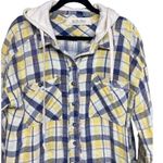Free People  Calico Basin Plaid Hooded Shirt Jacket Yellow Women’s Size Small Photo 2