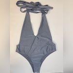 L'Amorae Women’s Sexy Plunging‎ Neck Tie Backless Bodysuit Swimsuit Size M Gray Size M Photo 3