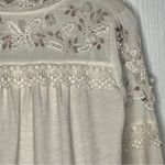 Anthropologie  Sz XS Boho Top High Lace Neck Long Sleeves Metallic Gold Accent Photo 4