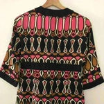 Milly 𝅺 Black Pink 3/4 Sleeve Geometric Silk Dress Photo 3