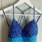 Dave and Johnny  Short Blue Iridescent Sequin Bust Homecoming Dress Cocktail Formal Photo 2