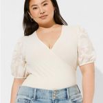 Torrid Fitted V-neck Novelty Sleeve Surplice Top Photo 0