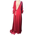 Aakaa NEW Burgundy Ruffle Wrap Maxi Holiday Dress M Long Gown Formal Evening Photo 8