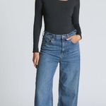 Everlane  Womens The Long-Sleeve Supima Square-Neck Bodysuit Thong Black S Photo 2