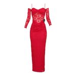 Nookie Lene Lace Maxi Dress W/ Gloves, Red, Small Photo 7