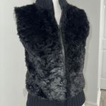 kim rogers Women’s Medium Faux Fur Knit Vest Black Zip Front Sleeveless Photo 1