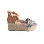 SAM and Libby Wedge Espadrille Sandals Denim Logo Buckle Tan Straps Size 6 Blue Photo 4