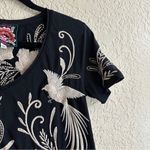 Johnny Was Frankie Everyday Tee Black White Cotton Embroidery V-Neck Size Small Photo 8