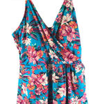 Lands' End Swim Dress Shelf Bra V-Neck Tulip Wrap Floral Blue Red 2X Photo 0