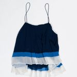 Joie  Amzie Blue White Colorblock Pleated Chiffon Tank Top Blouse Small Photo 3