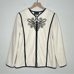 Bob Mackie Wearable Art Cream Black Fleece Embroidered Full Zip Jacket Coat Vtg Photo 0