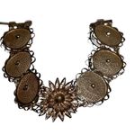 Antique Solid Italian Silver Detailed Floral Filigree Panel Bracelet Silver Photo 4