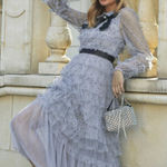 Maddison Polka Dot Maxi Dress in Dusty Blue Size Medium Gray Photo 0