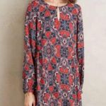 Anthropologie  Paper Crown Womens Efflorescence Printed Long Sleeve Shift Dress L Photo 0
