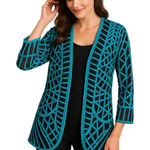 Chico's Chico’s Travelers Turquoise Embroidered Mesh Jacket Cardigan – Size 3 Photo 0