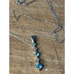 925 Sterling Silver Necklace With Blue & Clear Gemstone Pendant Photo 6