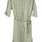 Tahari Womens 100% Linen Beachy Button Front Belted Shirt Dress Size S Green Photo 0