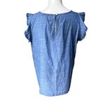The Loft  Blue Ruffle Shoulder Embroidery Yoke Shell, Sz M Photo 2