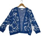 89th + Madison Abstract Open Cardigan Sweater Size 2X Star Sapphire Combo New Blue Photo 3