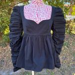 Kourt Alice Sweetheart Peplum Black Top Ruched Sleeve Structured Size S Few Moda Photo 0