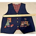 Casey & Max Vintage Sz Large Velvet Vest w/ Christmas Scene Cat napping by fire Photo 4