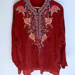 Johnny Was Gemstone Embroidered Red Blouse Sz Small Photo 2