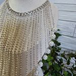 Statement Silver Bib Tassel Necklace with Rhinestones and Pearls Earrings Set Photo 5