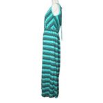 Liberty Love NEW  Womens Teal Black Stripe Faux Wrap Long Jersey Maxi Dress Sz L Photo 2