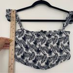 Lulus  Navy Blue & White Tropical Print Smocked Off Shoulder Crop Top Size Medium Photo 8