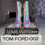 Alexandre Birman New  Loreta Holographic Leather Platform Bootie Boot Womens 37 Photo 3