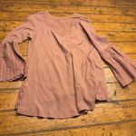 Free People Mauve Pink Ribbed Bell Sleeve Eyelet Lace V Neck Tunic Top Photo 4