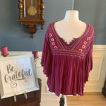 Japna  Flowy Top Hippie Boho Shirt Maroon Embroidered Womens M Batwing Dohlman Photo 5